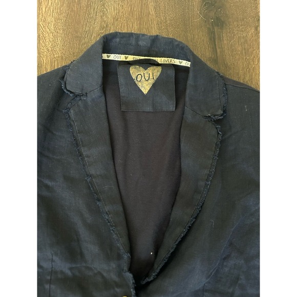 OUI COLLECTION Navy 100% LINEN JACKET SIZE 6 Preppy Blazer - Picture 2 of 9